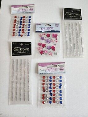 New LOT Gem Stickers Pink Red Blue + Scrapbook Embellishments Card Retired #25